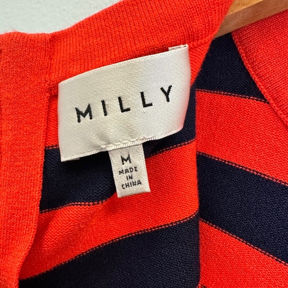 Milly Navy Blue and Orange Striped Ottoman Knit Dress size Medium - Picture 6 of 6